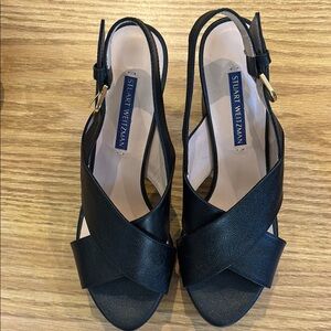 Stuart Weitzman Black Slingback Sandals with Peep-Toe Design